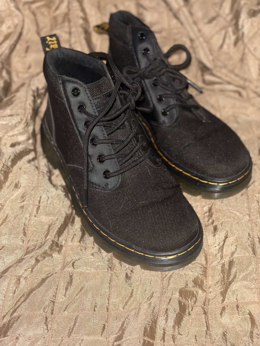 Dr. Martens Black Canvas Chukka Boots with Yellow Stitching fabric